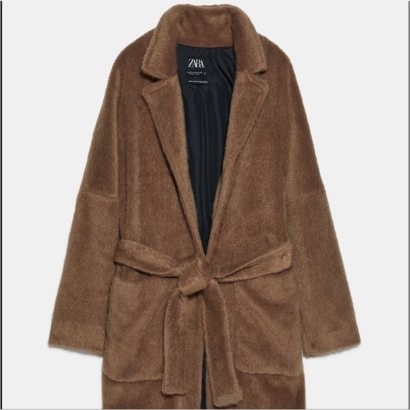 ZARA Faux Fur Teddy Tie Waist Coat Camel Small - Picture 14 of 16